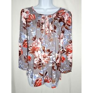 Daniel Rainn Women's Gray Floral 3/4-Sleeve Pullover Blouse Size Small NWT